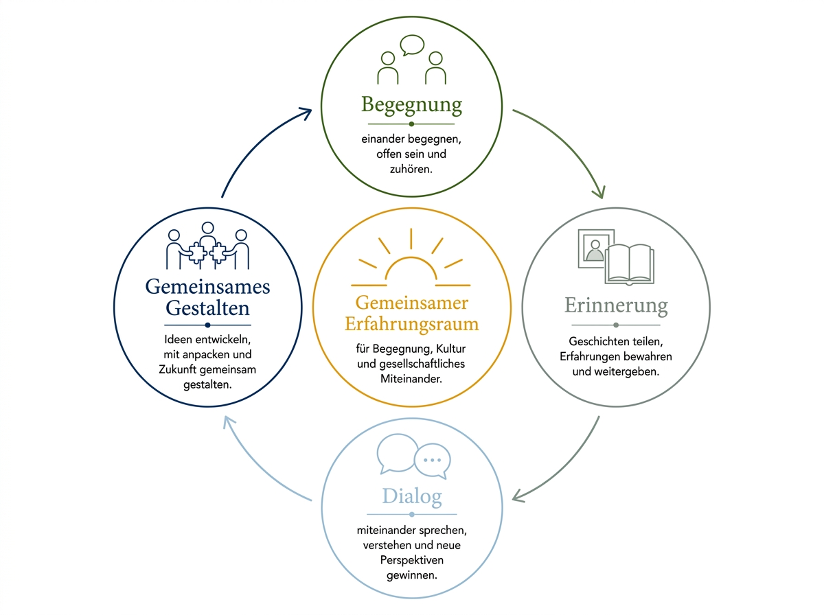 Gemeinsamer Erfahrungsraum mit Begegnung, Erinnerung, Dialog und gemeinsamem Gestalten